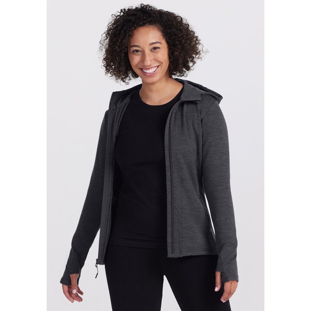 Woolx Zoey Full Zip Hoodie Charcoal Gray Large New With Tags